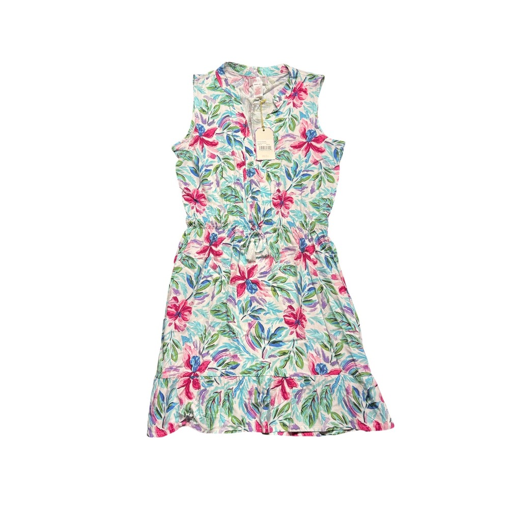 Stella Parker Floral Dress Sz M Lily Multicolor Sleeveless Drawstring Vacation